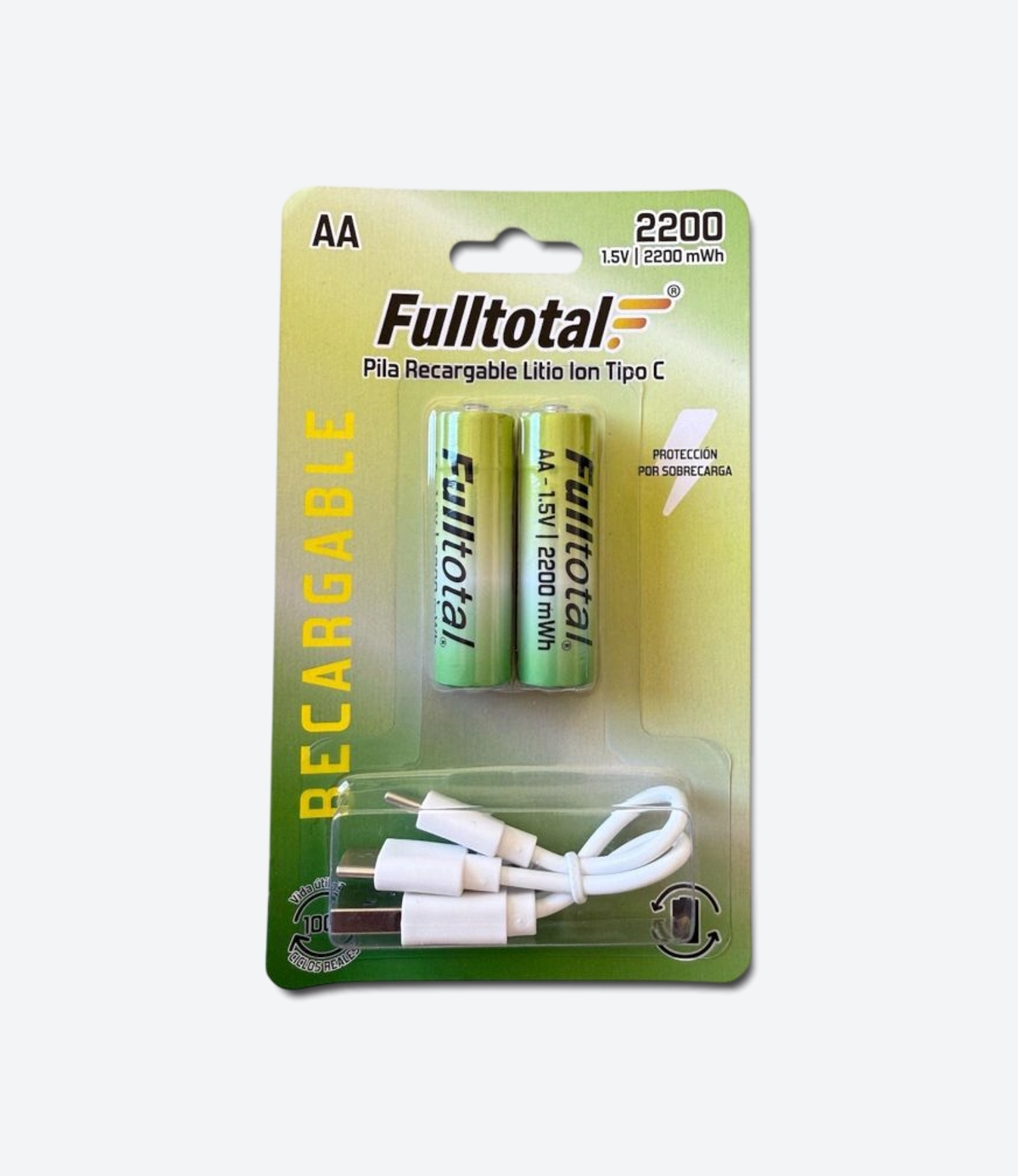 2 Pilas Rec Fulltotal A 2200mAH Cable USB-C - 01