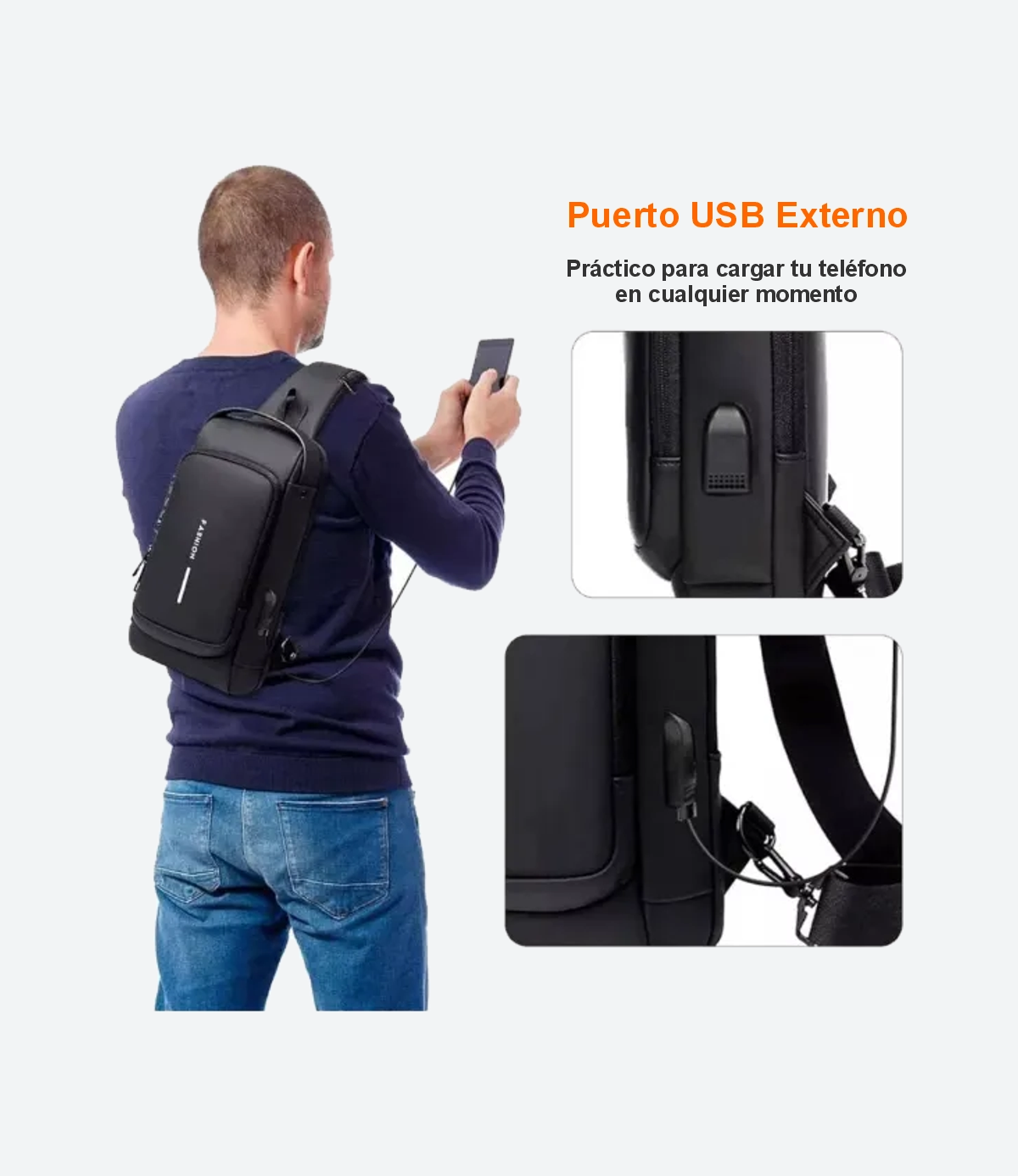 Mochila Cruzada Bandolera Impermeable Antirrobo Fashion Color Negro - Imagen 11