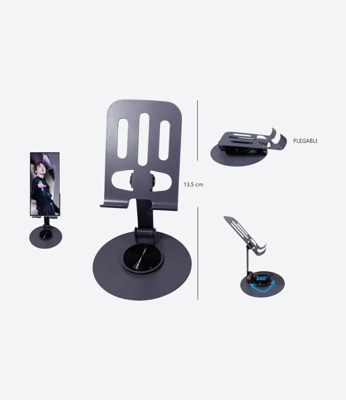 Soporte Apoya Celular Escritorio Giratorio 360 Ajustable Metal - Imagen 4