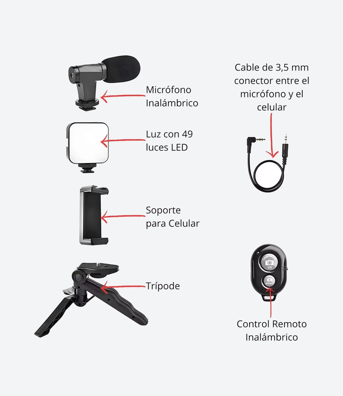 Kit Streaming Video Micrófono Trípode Led Iluminador Celular - Imagen 4