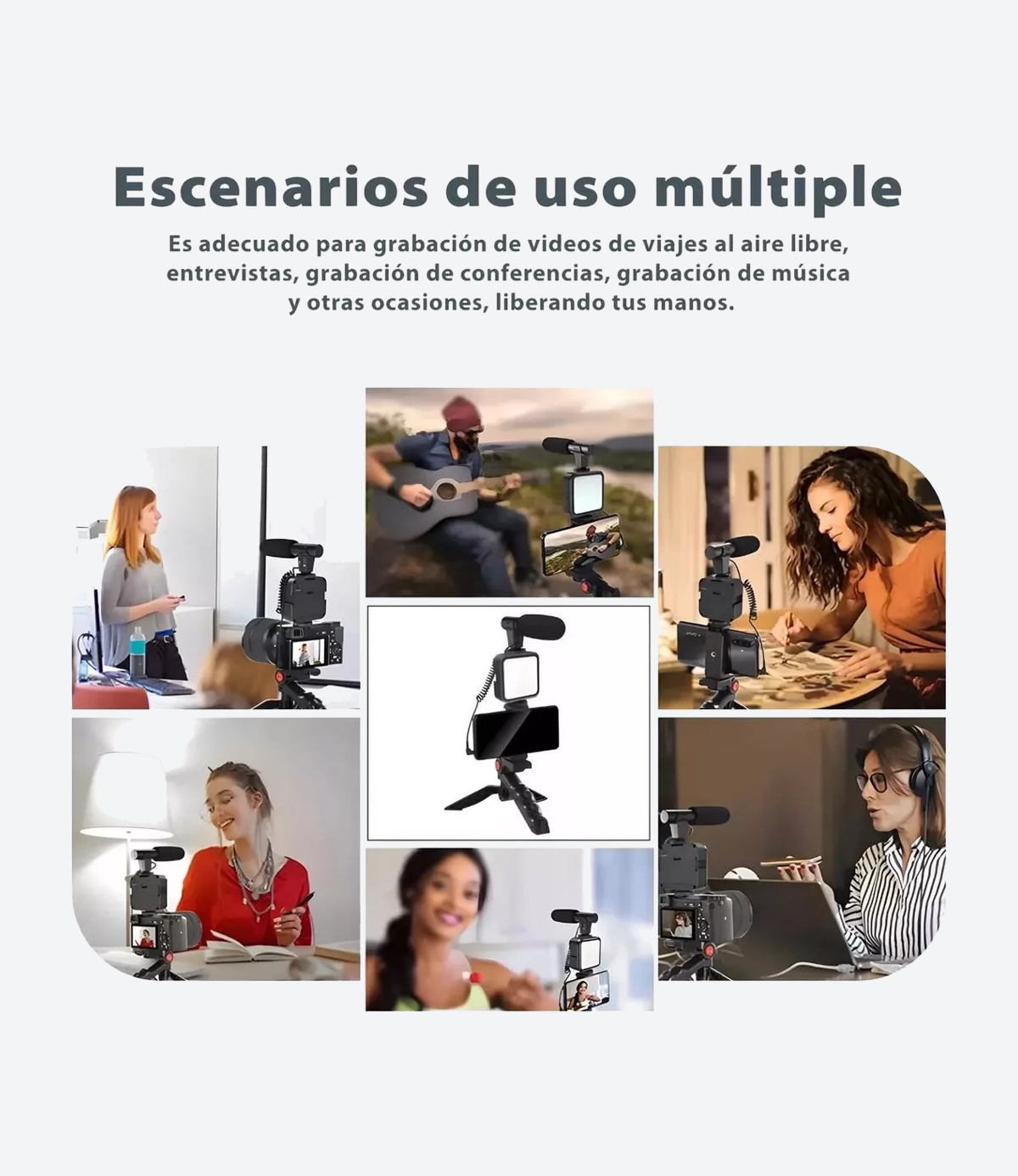 Kit Streaming Video Micrófono Trípode Led Iluminador Celular - Imagen 6