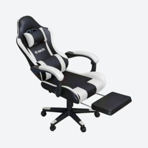 Silla Gamer R-TECH Apoya Pies Blanco y Negro - 02